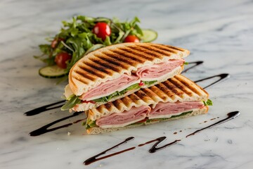 Wall Mural - a grilled panini with prosciutto ham, salad, and cheese