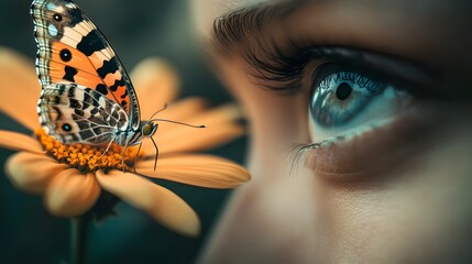 Poster - Close-up of a Beautiful Butterfly on a Vibrant Flower with an Eye-catching Background, Capturing the Essence of Nature's Intricacy and Delicate Beauty