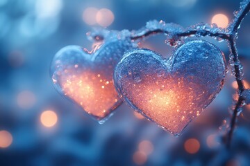 Poster - Dreamy bokeh hearts with a romantic glow, emphasizing softness and elegance for cards and decor.