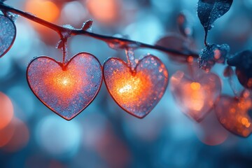Poster - Dreamy bokeh hearts with a romantic glow, emphasizing softness and elegance for cards and decor.