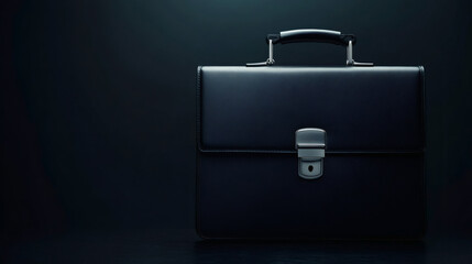 Poster - Black leather briefcase representing professionalism, success, and corporate life, set on a dark surface