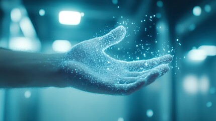 Futuristic Hand Glowing Particles Digital Technology Innovation Concept
