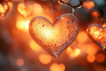 Poster - Dreamy bokeh hearts with a romantic glow, emphasizing softness and elegance for cards and decor.