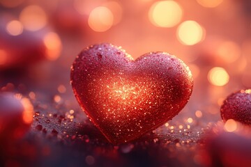 Poster - Dreamy bokeh hearts with a romantic glow, emphasizing softness and elegance for cards and decor.