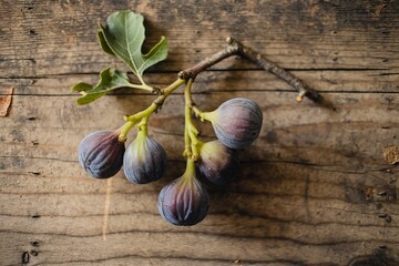 Wall Mural - a figs branch isolated on a black rustic background