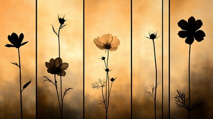 Wall Mural - Silhouette Cosmos Flowers Against A Golden Sunset Backdrop