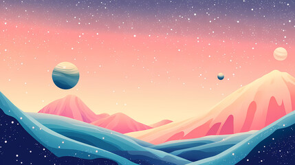 cosmic landscape with planet and stars. equinox. illustration