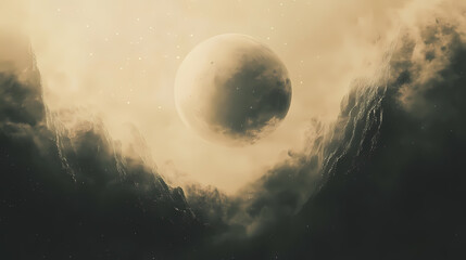 cosmic landscape with planet and stars. equinox. illustration
