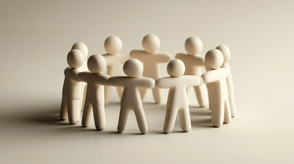 Poster - Wooden figures creating a circle to represent the strength of teamwork and unity in achieving shared objectives