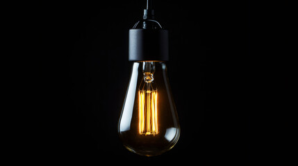 Poster - Vintage light bulb glowing in close-up against a dark background, creating a warm and inviting atmosphere
