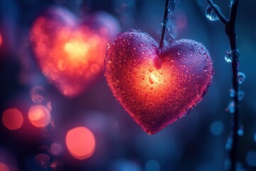 Poster - Dynamic heart-shaped bokeh design with vibrant tones and smooth lighting for modern campaigns.