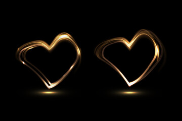 Poster - Heart gold with flashes isolated on transparent background. Light heart for holiday cards, banners, invitations. Heart-shaped gold wire glow. PNG image