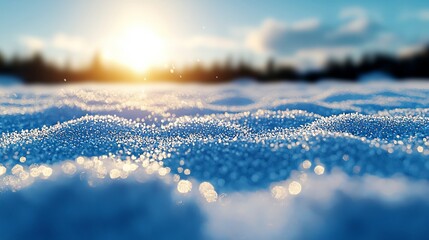 Wall Mural - a snow covered field with the sun setting in the background