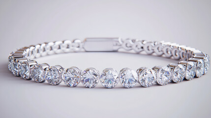 Poster - Luxurious diamond bracelet gleaming on a glossy white background, featuring exquisite artistry and elegant design