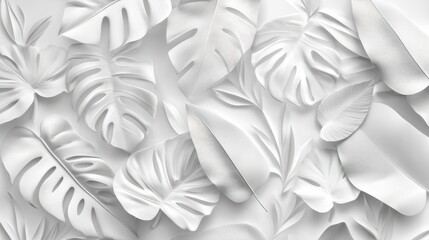 Poster - White geometric leaves 3d tiles texture Background banner panorama
