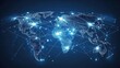 © Thitiwadee - Supply Chain Digital Transformation. A global supply chain map displayed on a holographic interface, illustrating interconnected digital networks