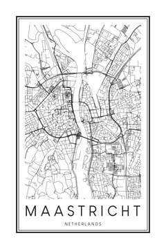 Printable downtown road map poster of the Dutch city of MAASTRICHT on solid white background with city name