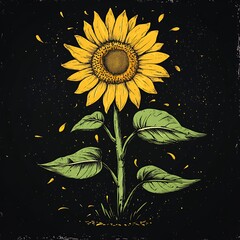 growth slogan with sunflower grunge style vector illustration on black background for poster, streetwear or t shirt design