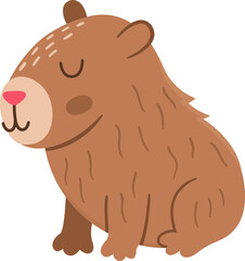 Canvas Print - Vector capybara icon. Cute capibara sitting with closed eyes. Funny happy animal illustration isolated on white background. Comic trendy guinea pig clipart