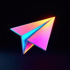 Poster - Neon gradient paper airplane icon.