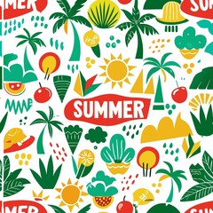 Wall Mural - summer icons set