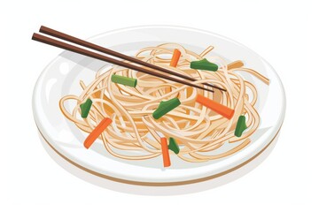 Poster - A serene image of a gluten-free pasta dish. featuring rice noodles, fresh vegetables, and a light sauce. emphasizing dietary needs and health benefits. Ideal for gluten-free recipe books