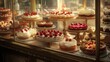 © ANUAR - Exquisite Display of Artisan Cakes and Pastries in a Bright Bakery Showcase with Fresh Berries and Creamy Frosting Decor