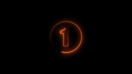 Leinwandbilder - one seconds countdown neon glowing orange color 4k illustration on black background. loading orange color 4k illustration.