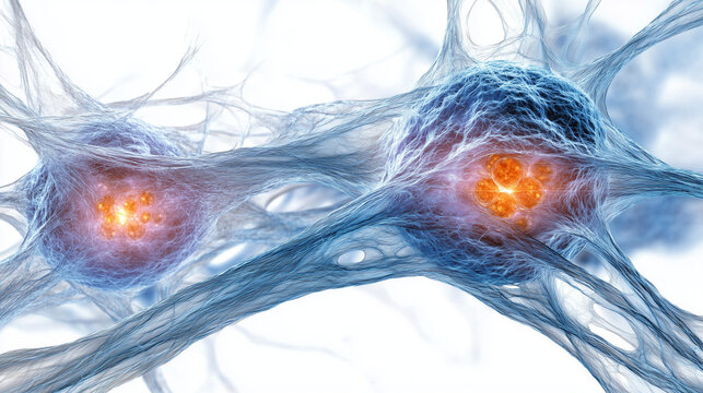 High-detail scientific rendering of tissue cells with visible nuclei