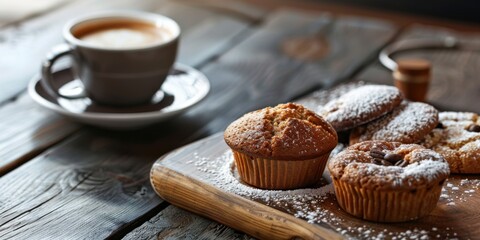 Wall Mural - A stylish café scene with low-carb pastries. featuring almond flour muffins, coconut cookies, and a cappuccino. promoting taste and dietary preferences. Ideal for café promotions