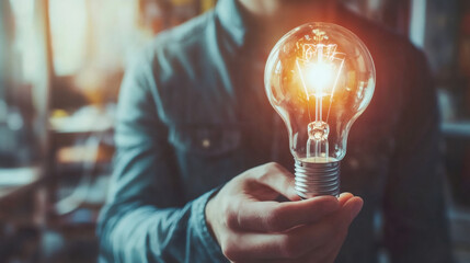Aufkleber - Businessman with illuminated light bulb, representing innovative thinking and creativity in a corporate environment