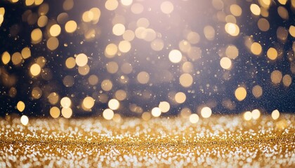 Poster - Enchanting Gold Sparkle Particles Abstract Background A Festive Celebration of Christmas Golden Light, Shimmering Bokeh Effects, and Magical Radiance for Your Holiday Designs