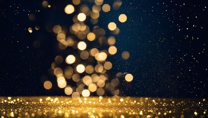 Poster - Enchanting Gold Sparkle Particles Abstract Background A Dazzling Christmas Golden Light Shine with Bokeh Effect for Festive Celebrations and Seasonal Decor
