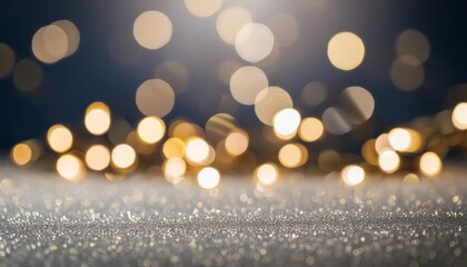 Poster - Enchanting Gold Sparkle Particles Abstract Background A Stunning Display of Christmas Golden Light Shining Through Bokeh Effects for Your Festive Designs and Celebrations