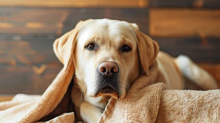 Wall Mural - labrador retriever under a blanket