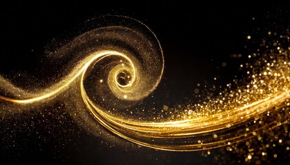 Poster - Golden Sparkle Trail Dust in Swirl Wave Style A Mesmerizing Display of Shimmering Particles and Flowing Patterns, Perfect for Enhancing Visual Art and Digital Designs with a Touch of Elegance.