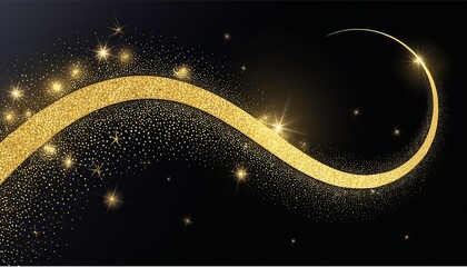 Poster - Golden Sparkle Trail Dust in Swirl Wave Style A Captivating Visual Journey Through Shimmering Particles and Fluid Motion, Perfect for Artistic Expressions and Creative Projects.