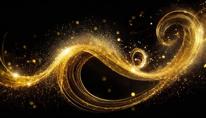 Poster - Golden Sparkle Trail Dust in Swirl Wave Style A Captivating Visual Journey Through Radiant Gold Particles, Creating a Dreamy Atmosphere of Enchantment and Wonder in Artistic Expression
