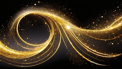 Poster - Golden Sparkle Trail Dust in Swirl Wave Style A mesmerizing blend of shimmering gold particles and dynamic wave patterns, perfect for adding a touch of elegance and vibrancy to any creative project.