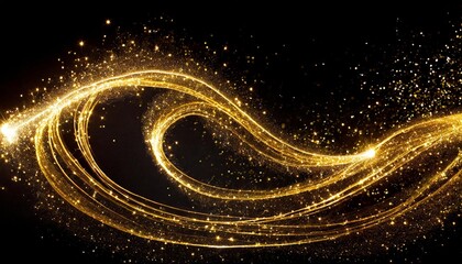 Poster - Golden Sparkle Trail Dust in Swirl Wave Style A Captivating Display of Shimmering Particles and Flowing Patterns, Perfect for Backgrounds, Artistic Projects, and Creative Designs