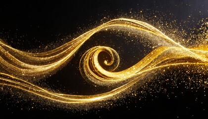 Poster - Golden Sparkle Trail Dust in Swirl Wave Style A Captivating Visual Experience of Shimmering Particles and Dynamic Motion, Perfect for Backgrounds, Digital Art, and Creative Projects