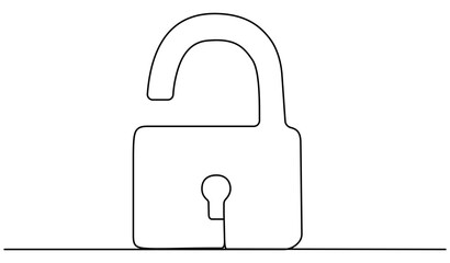 Poster - Open padlock continuous line drawing. Unlocked security symbol. Vector illustration isolated on white.