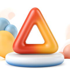 Aufkleber - A vibrant, stylized triangular shape sits on a smooth platform surrounded by colorful shapes.