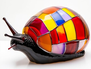 Wall Mural - A colorful snail figurine sitting on top of a white surface