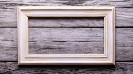 Poster - Blank wooden photo frame template on a rustic white wooden background for creative display and customization purposes