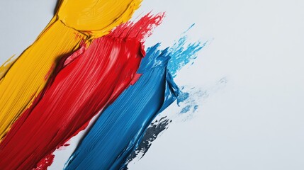 Aufkleber - Vibrant brush strokes in red blue and yellow on a clean white background showcasing creativity and artistic expression