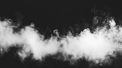 Poster - White smoke effect on black background with swirling motion creates an abstract overlay perfect for concepts related to vapor and boiling.