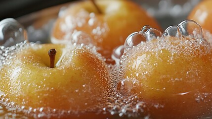 Aufkleber - Fresh apples submerged in sparkling water with bubbles creating a vibrant and refreshing visual appeal.