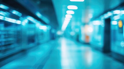 Poster - Abstract blurred supermarket interior background with soft focus lighting for use in advertisements and promotional materials.