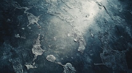 Poster - Abstract textured surface of weathered concrete floor with visible salt corrosion and grime in a dark industrial aesthetic background